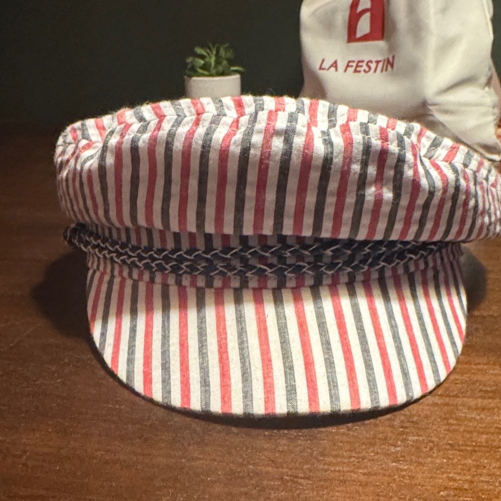 Brixton Red Wht & Blue Searsucker captain’s hat